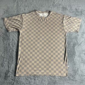 Checkered Brown/Beige Bamboo Y2K Grunge Alternative Skater Stretch Tee